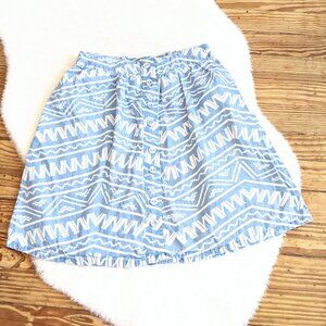MOSSIMO Chambray Blue & White Print A Line Button Front Skirt with Pockets